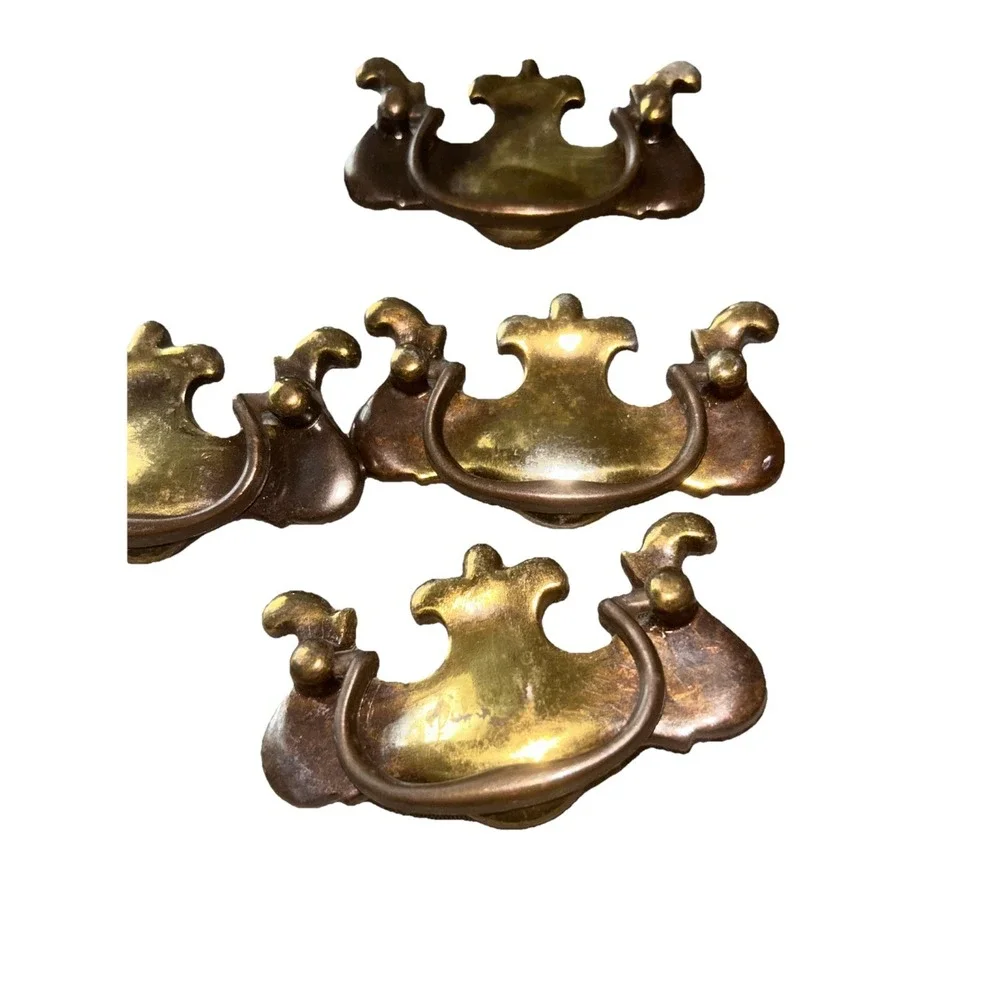 11 Brass Drawer Swing Handle Pulls Chippendale Batwing Antique Hardware W/Screws